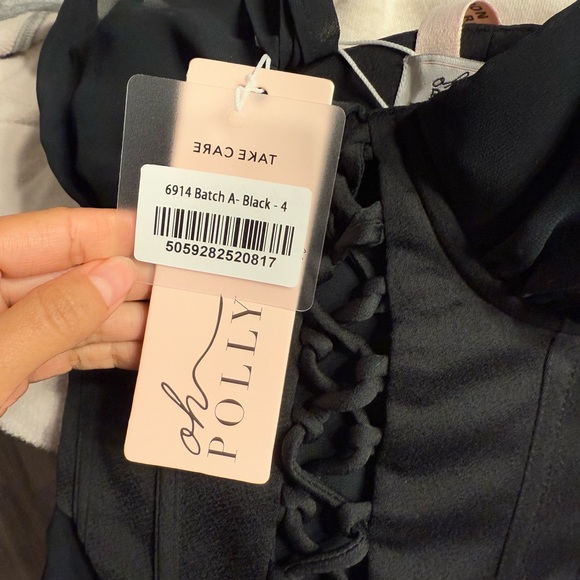 Oh Polly Asymmetric Corset Frill Mini Dress in Black - Picture 8 of 15